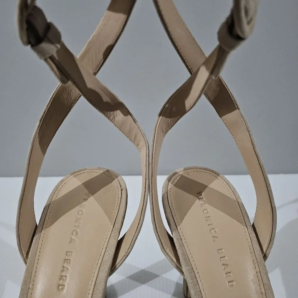 Veronica Beard Darcelle Platform Sandal Womens 10 Sand Beige Suede Stiletto Heel